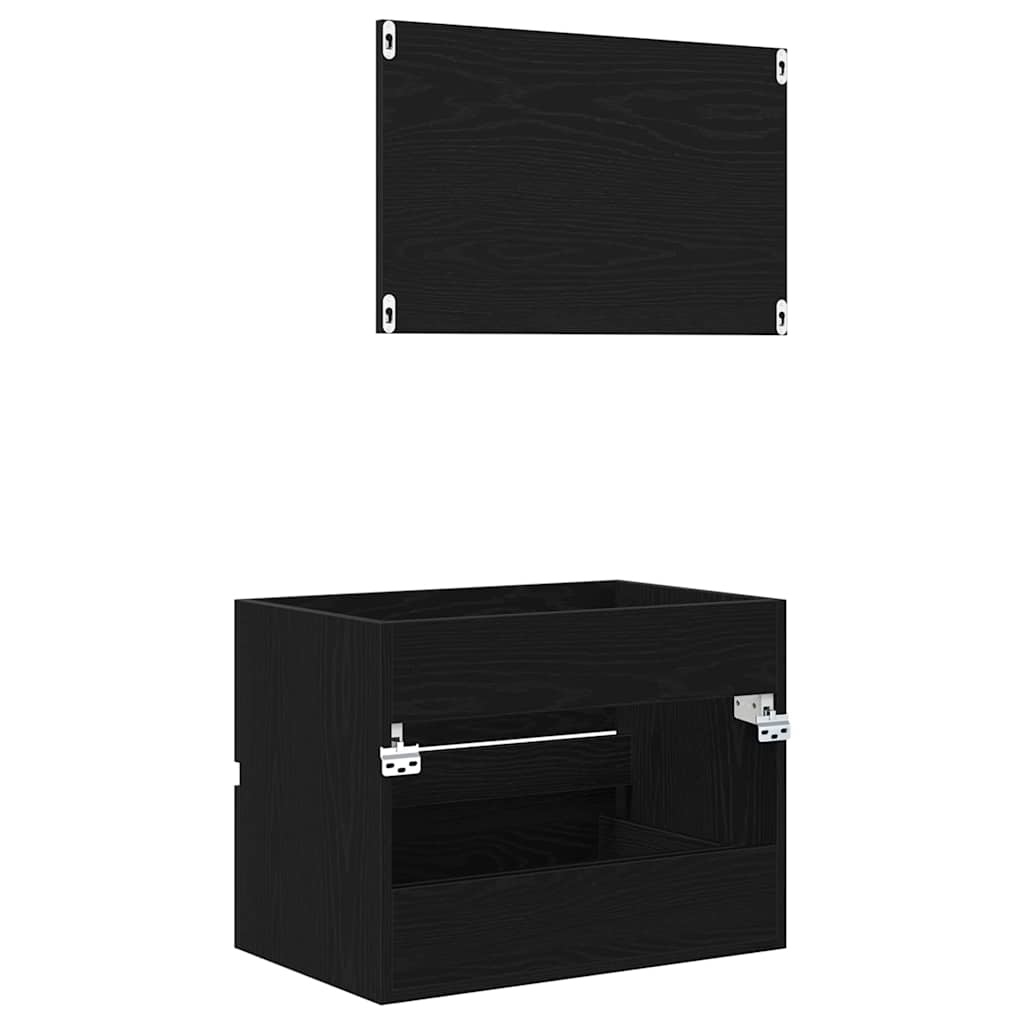 Set di mobili per il bagno con cassetto 2 pcs Rovere Nero