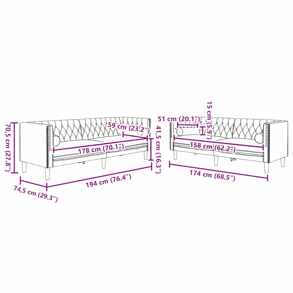 Divano per Soggiorno 2 pcs Grigio scuro 194 x 74,5 x 70,5 cm | homemem39
