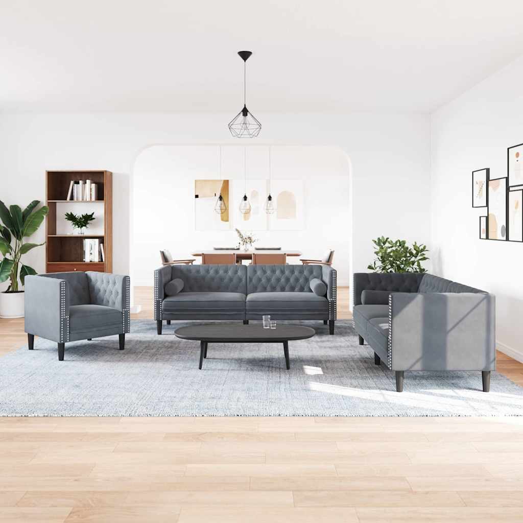Divano per Soggiorno 3 pcs Grigio scuro 194 x 74,5 x 70,5 cm | homemem39