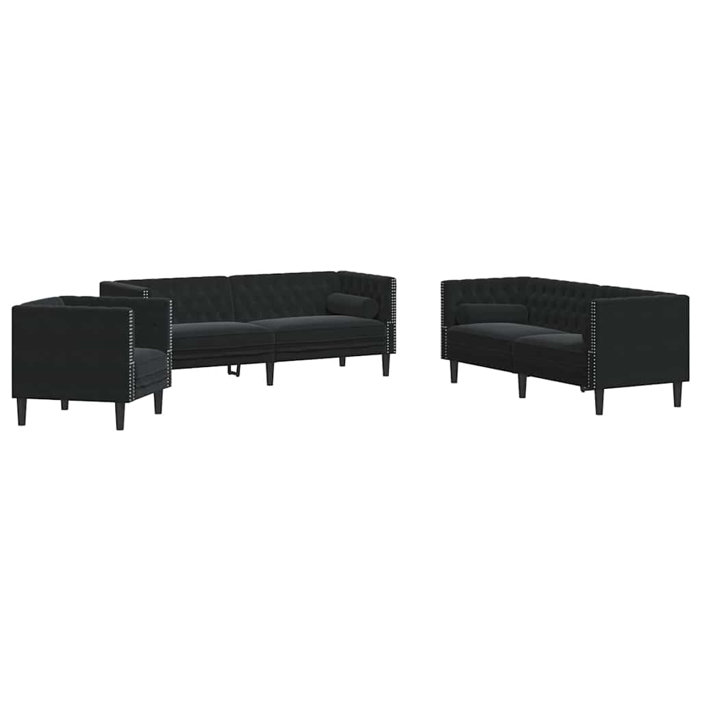 Divano per Soggiorno 3 pcs Nero 194 x 74,5 x 70,5 cm Velluto