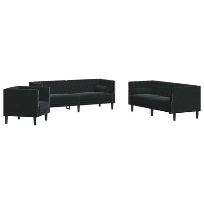 Divano per Soggiorno 3 pcs Nero 194 x 74,5 x 70,5 cm Velluto