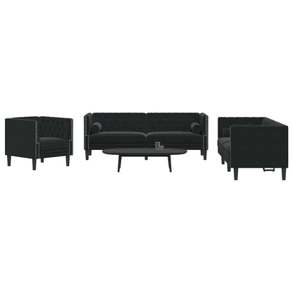 Divano per Soggiorno 3 pcs Nero 194 x 74,5 x 70,5 cm Velluto