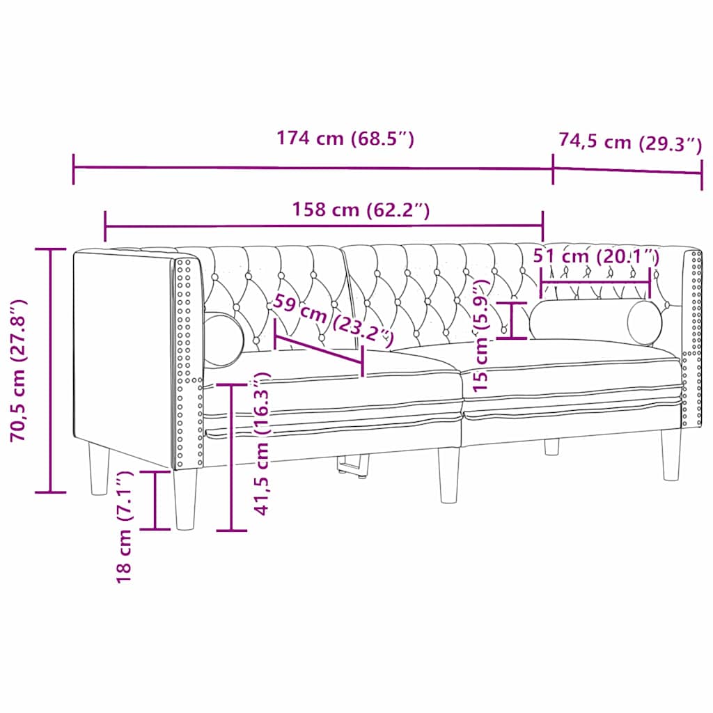 Divano per Soggiorno 3 pcs Nero 194 x 74,5 x 70,5 cm Velluto