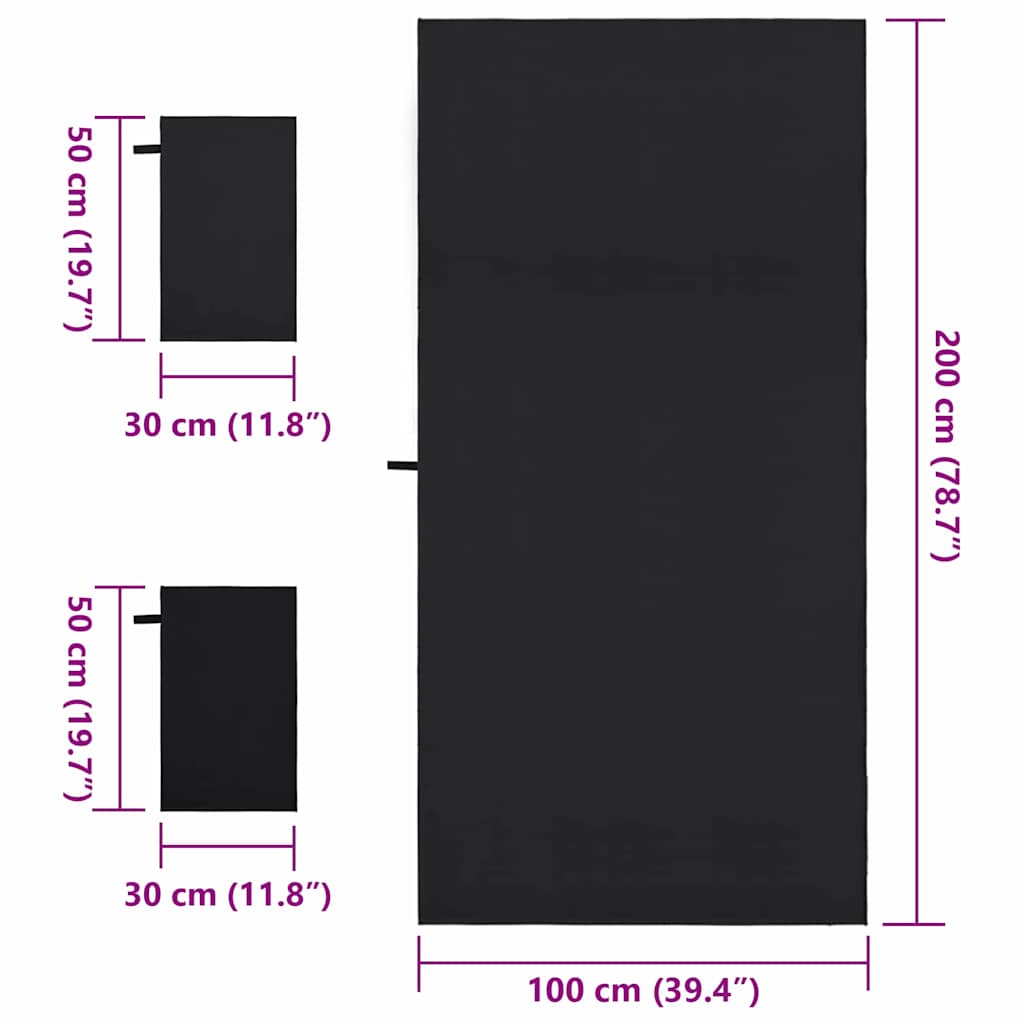 Set di Asciugamani Sportivi 3 pcs Nero Poliestere e poliammide