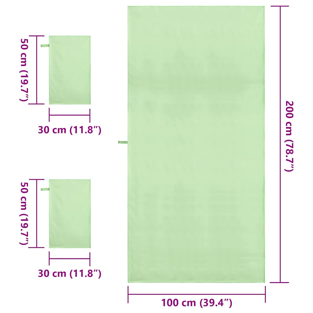 Set di Asciugamani Sportivi 3 pcs Verde Poliestere e poliammide