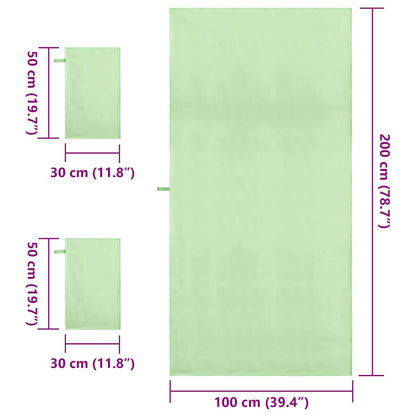 Set di Asciugamani Sportivi 3 pcs Verde Poliestere e poliammide