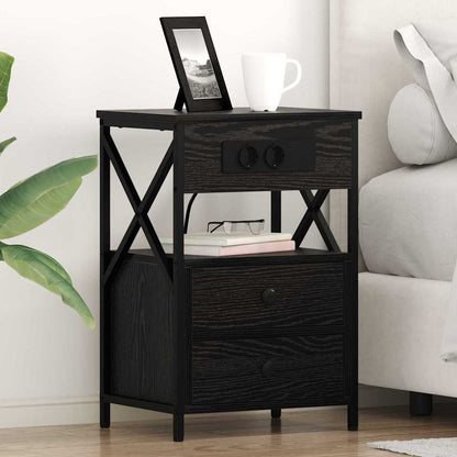 Armadio da Notte con cassetto 2 pcs Rovere Nero 40 x 31 x 60 cm | homemem39