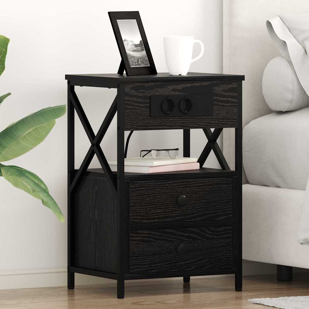 Armadio da Notte con cassetto 2 pcs Rovere Nero 40 x 31 x 60 cm