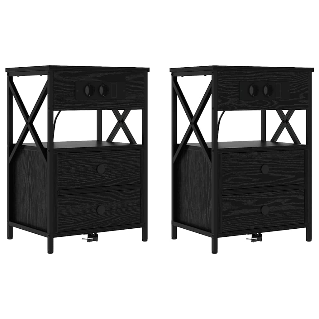 Armadio da Notte con cassetto 2 pcs Rovere Nero 40 x 31 x 60 cm | homemem39