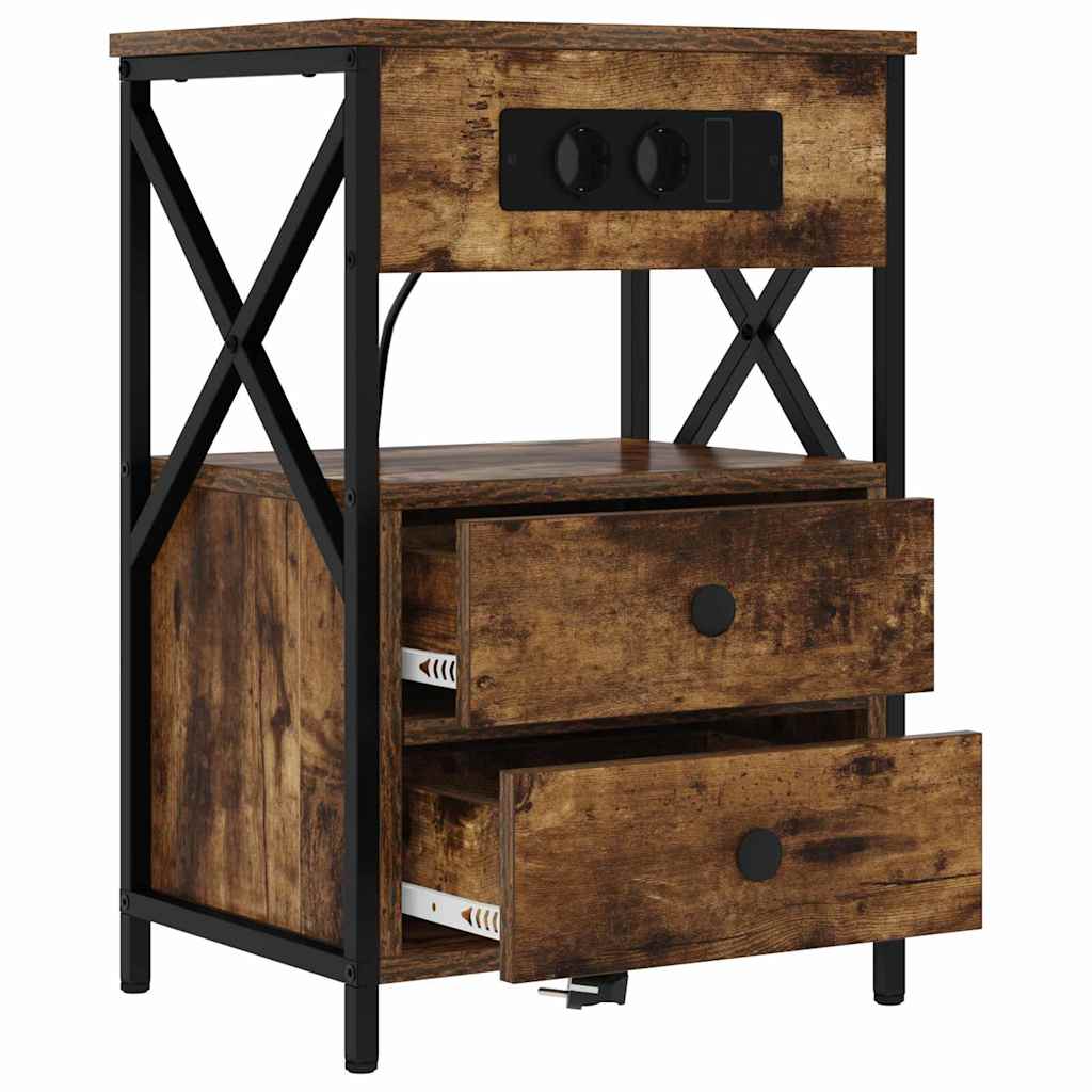 Armadio da Notte con cassetto 2 pcs Rovere fumé 40 x 31 x 60 cm | homemem39