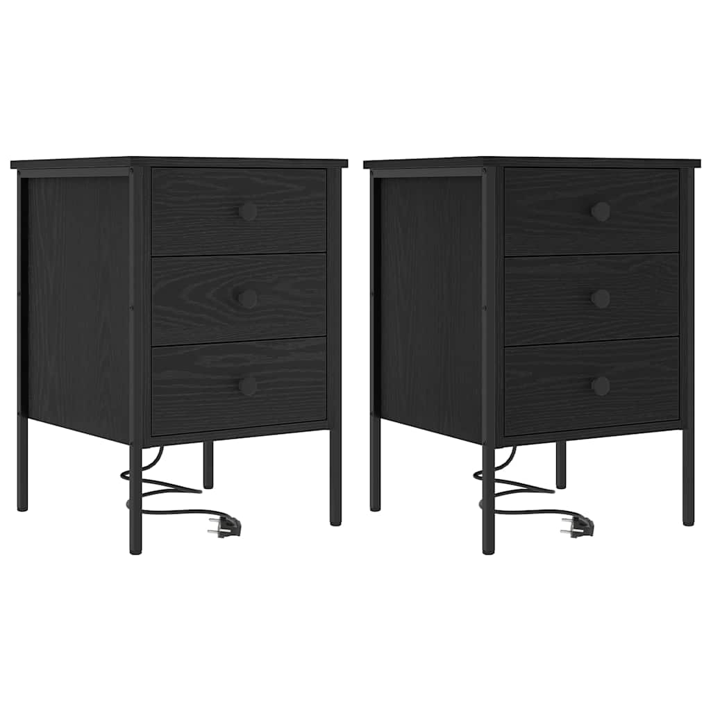 Armadio da Notte con cassetto 2 pcs Rovere Nero 42 x 41 x 61 cm | homemem39
