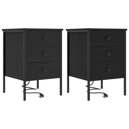 Armadio da Notte con cassetto 2 pcs Rovere Nero 42 x 41 x 61 cm | homemem39