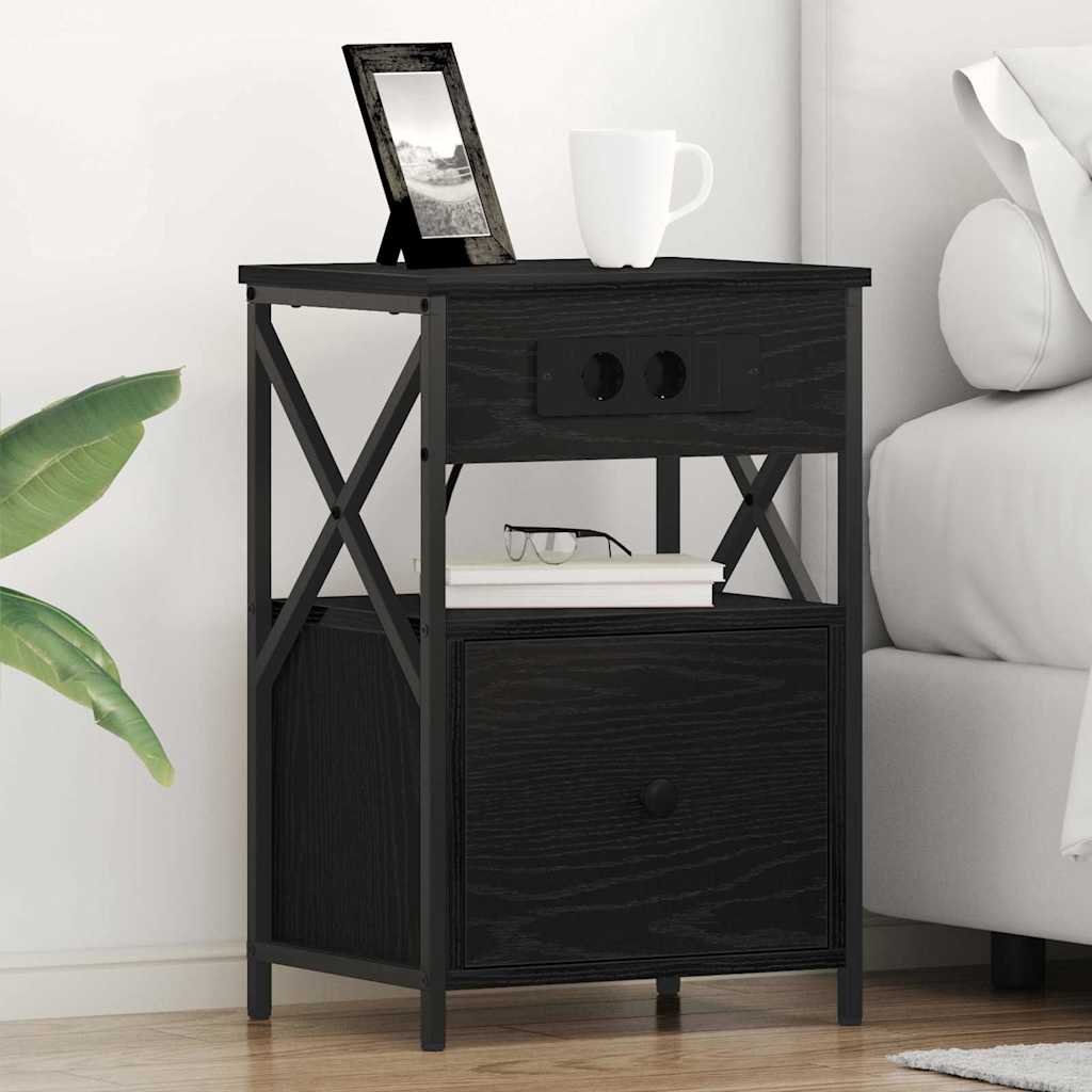Armadio da Notte Rovere Nero 40 x 31 x 60 cm Legno multistrato