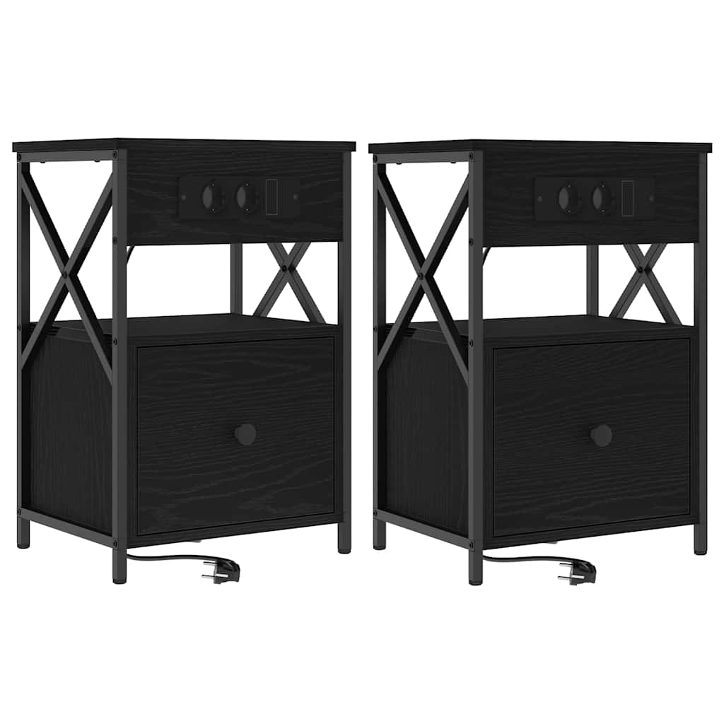 Armadio da Notte con cassetto 2 pcs Rovere Nero 40 x 31 x 60 cm | homemem39