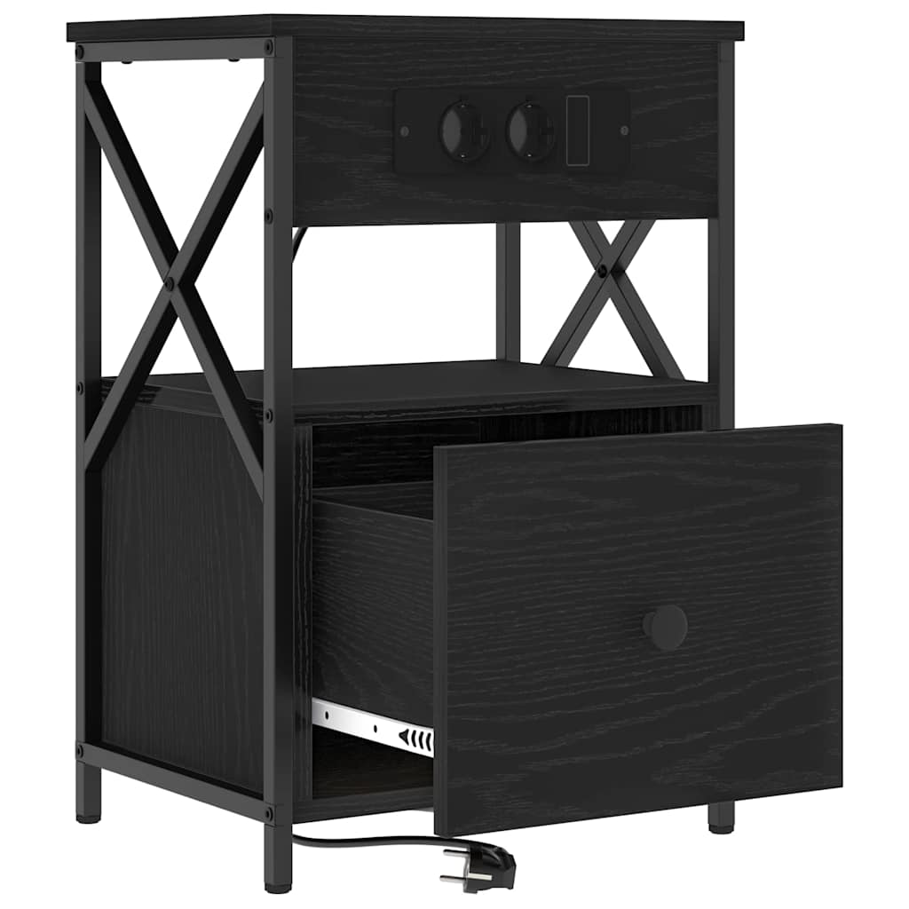 Armadio da Notte con cassetto 2 pcs Rovere Nero 40 x 31 x 60 cm | homemem39