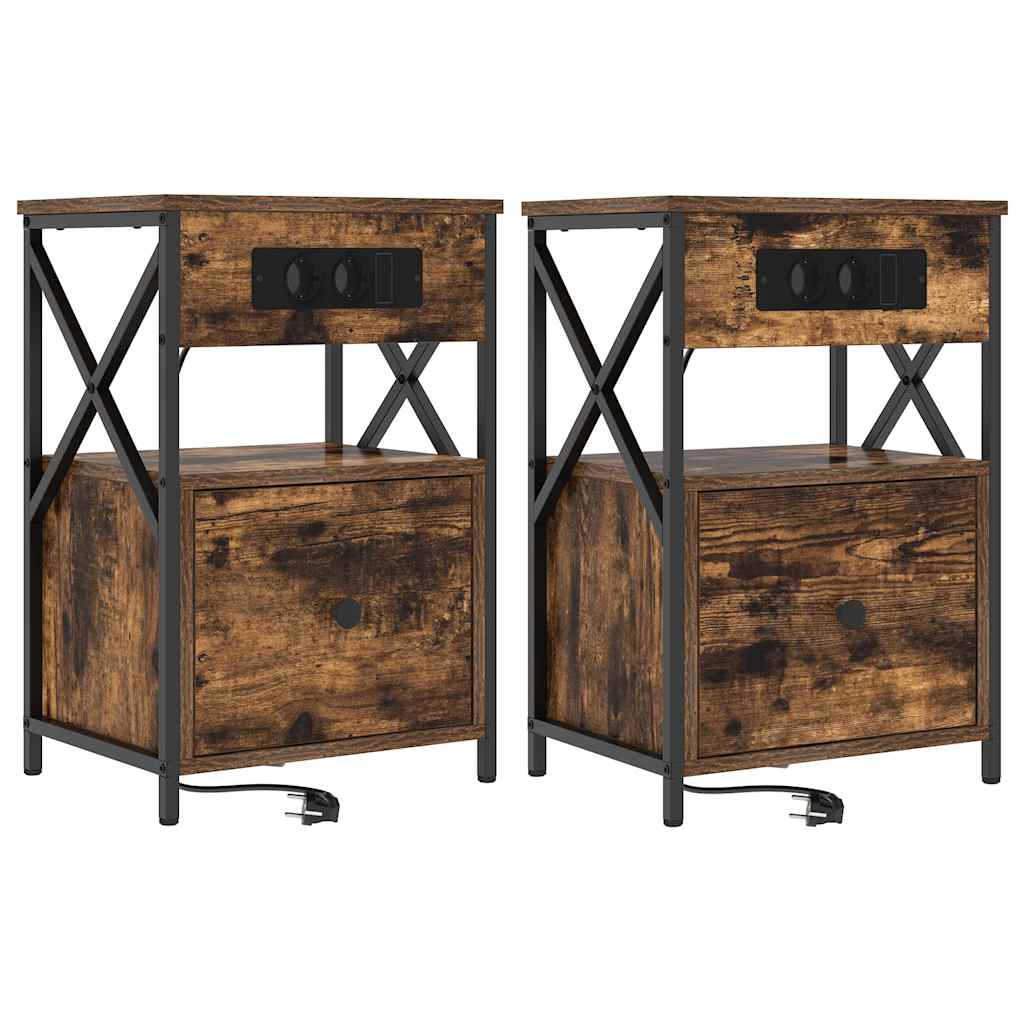 Armadio da Notte con cassetto 2 pcs Rovere fumé 40 x 31 x 60 cm | homemem39