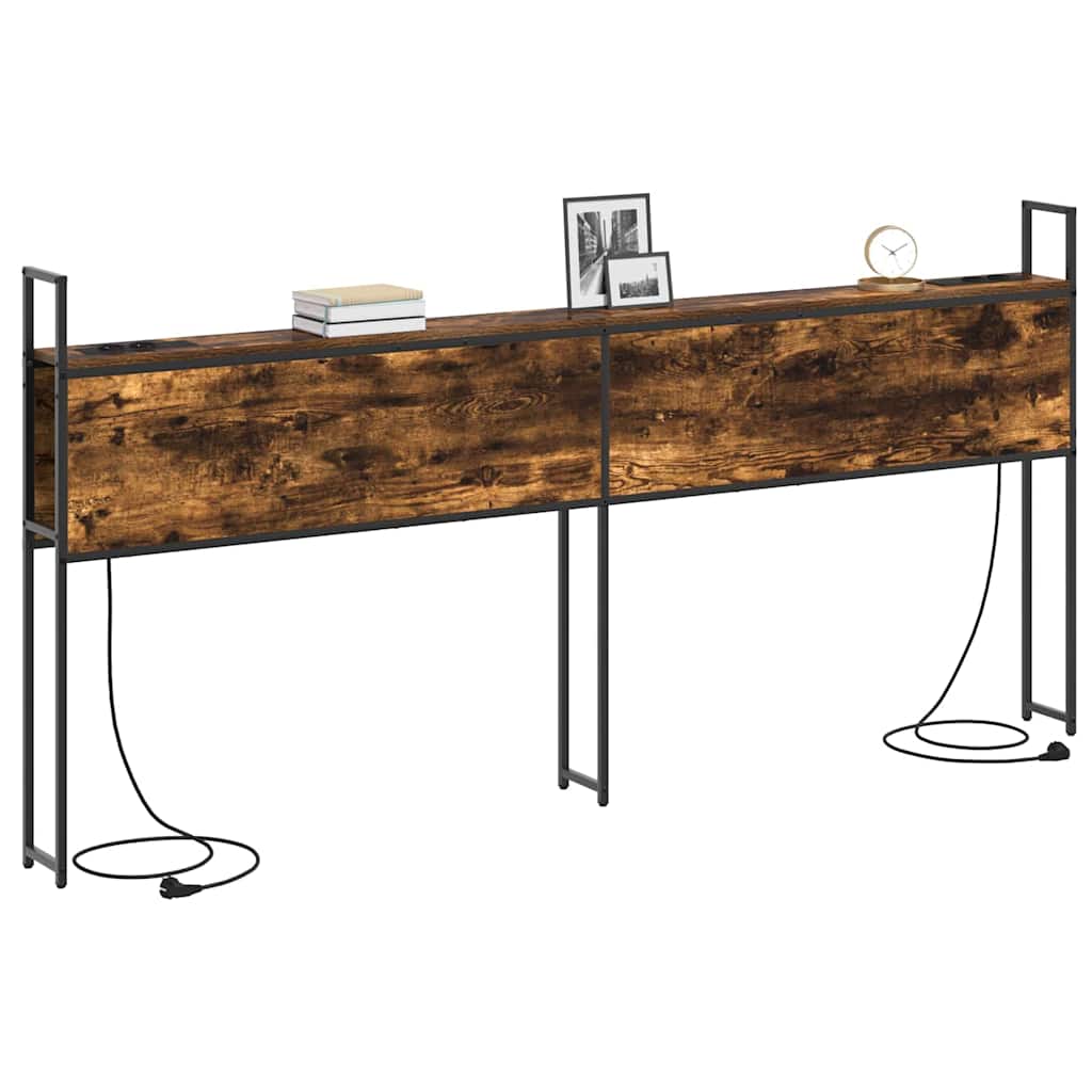 Testiera con Stazione di Carica e Storage Rovere fumo 180 cm