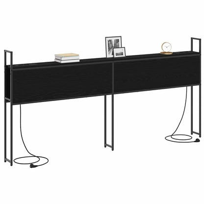 Testiera con Stazione di Carica e Storage Rovere nero 200 cm