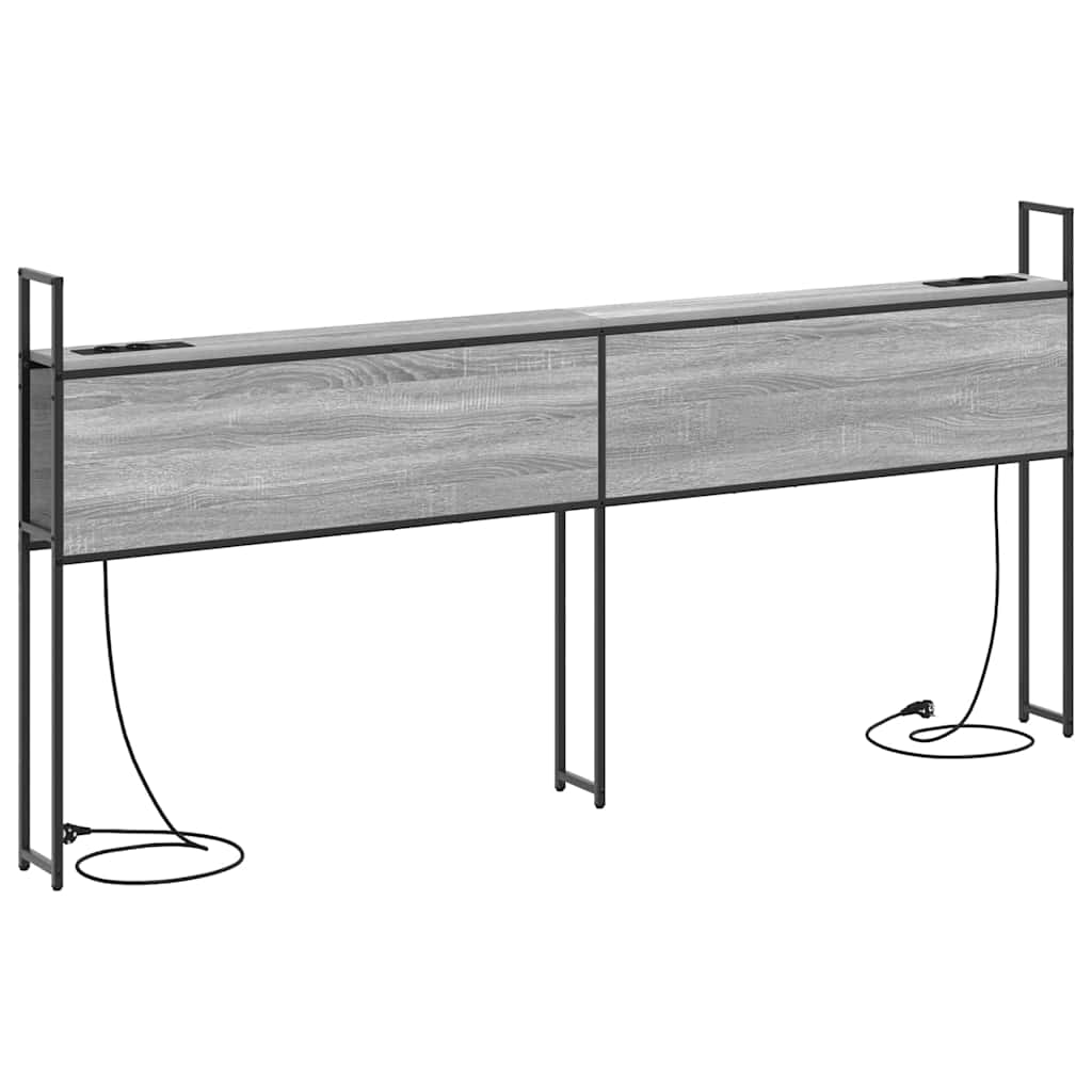 Testiera con Stazione di Carica e Storage Grigio sonoma 200 cm