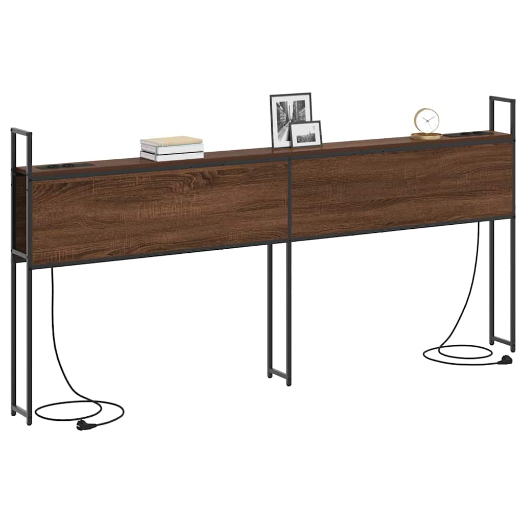 Testiera con Stazione di Carica e Storage Rovere marrone 200 cm