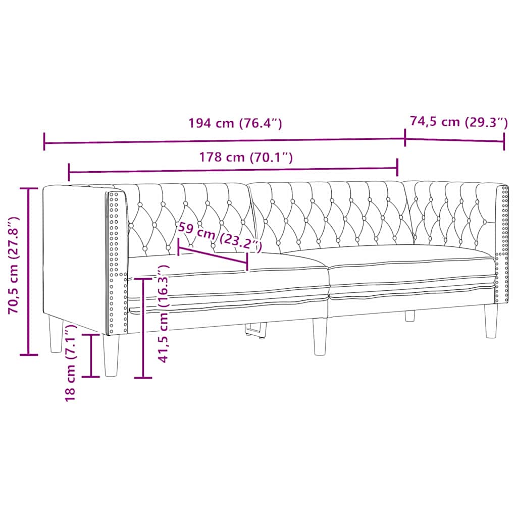 Divano Chesterfield Nero 194 x 74.5 x 70.5 cm Pelle sintetica - homemem39