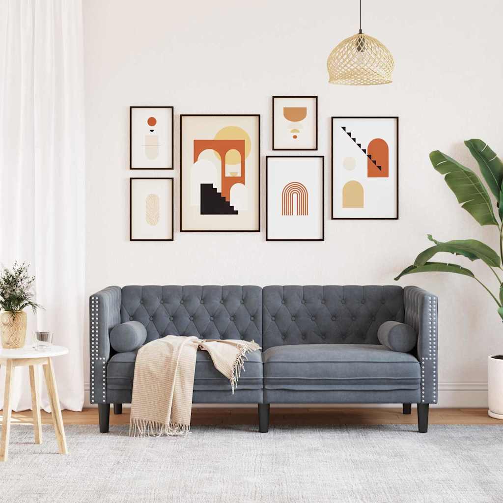 Divano Chesterfield Grigio scuro 174 x 74.5 x 70.5 cm Velluto - homemem39