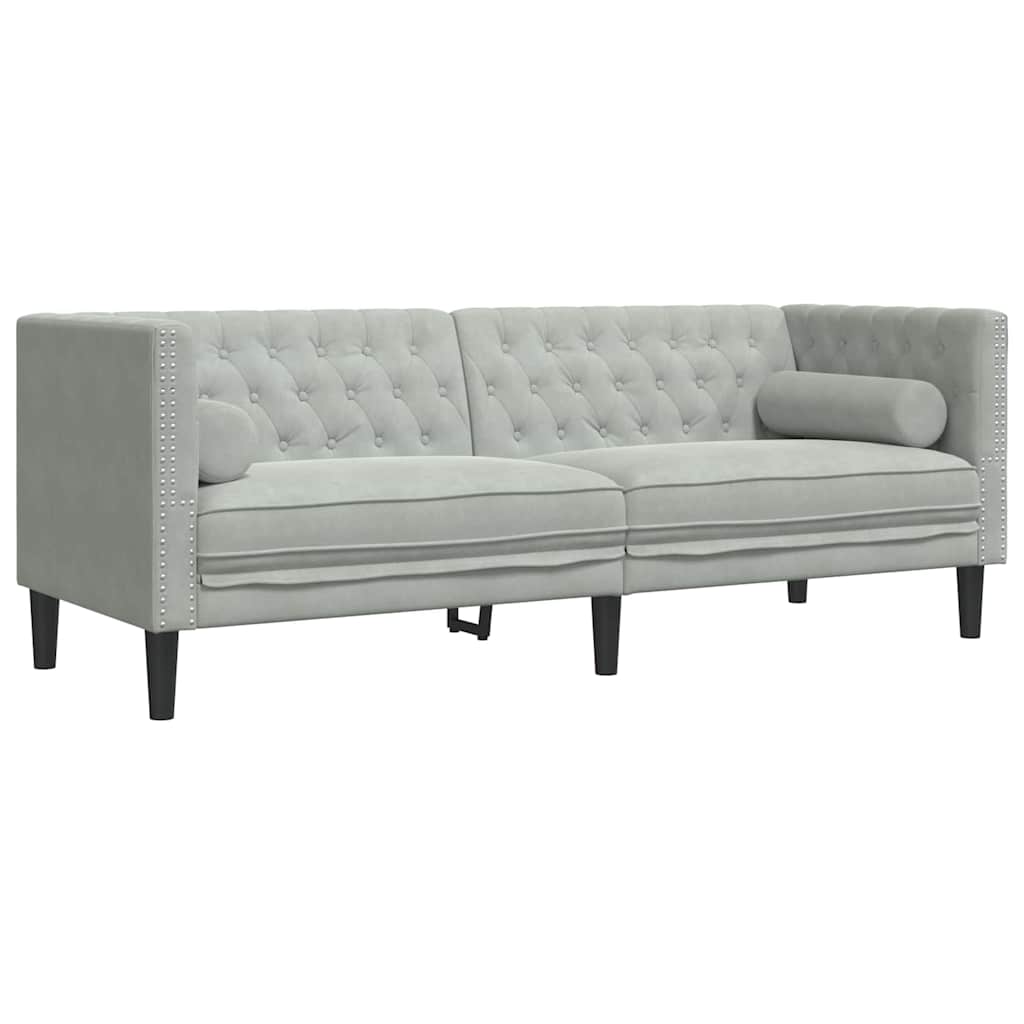 Divano Chesterfield Grigio chiaro 194 x 74.5 x 70.5 cm Velluto - homemem39