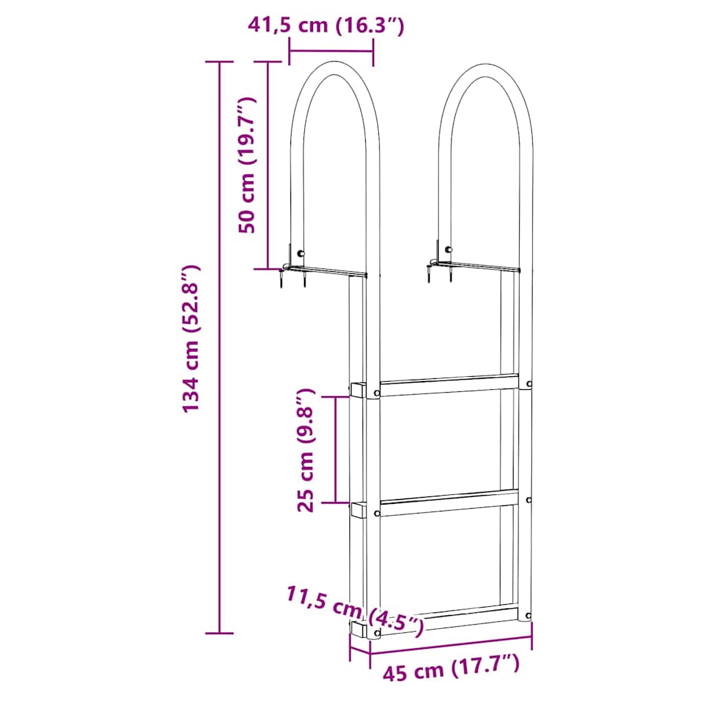 Scala da molo a 3 gradini Argento 45 x 11,5 x 134 cm Alluminio