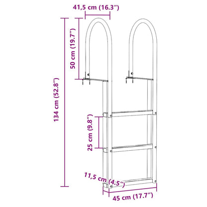 Scala da molo a 3 gradini Argento 45 x 11,5 x 134 cm Alluminio