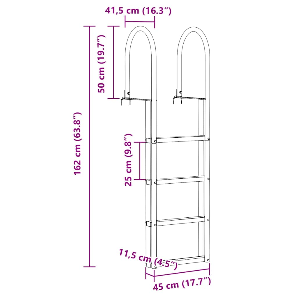 Scala da Dock a 4 Gradini Argento 45 ×11,5 ×162 cm Alluminio | homemem39