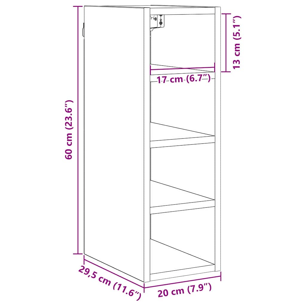 Armadio pensile Rovere nero 20 x 29,5 x 60 cm Legno multistrato