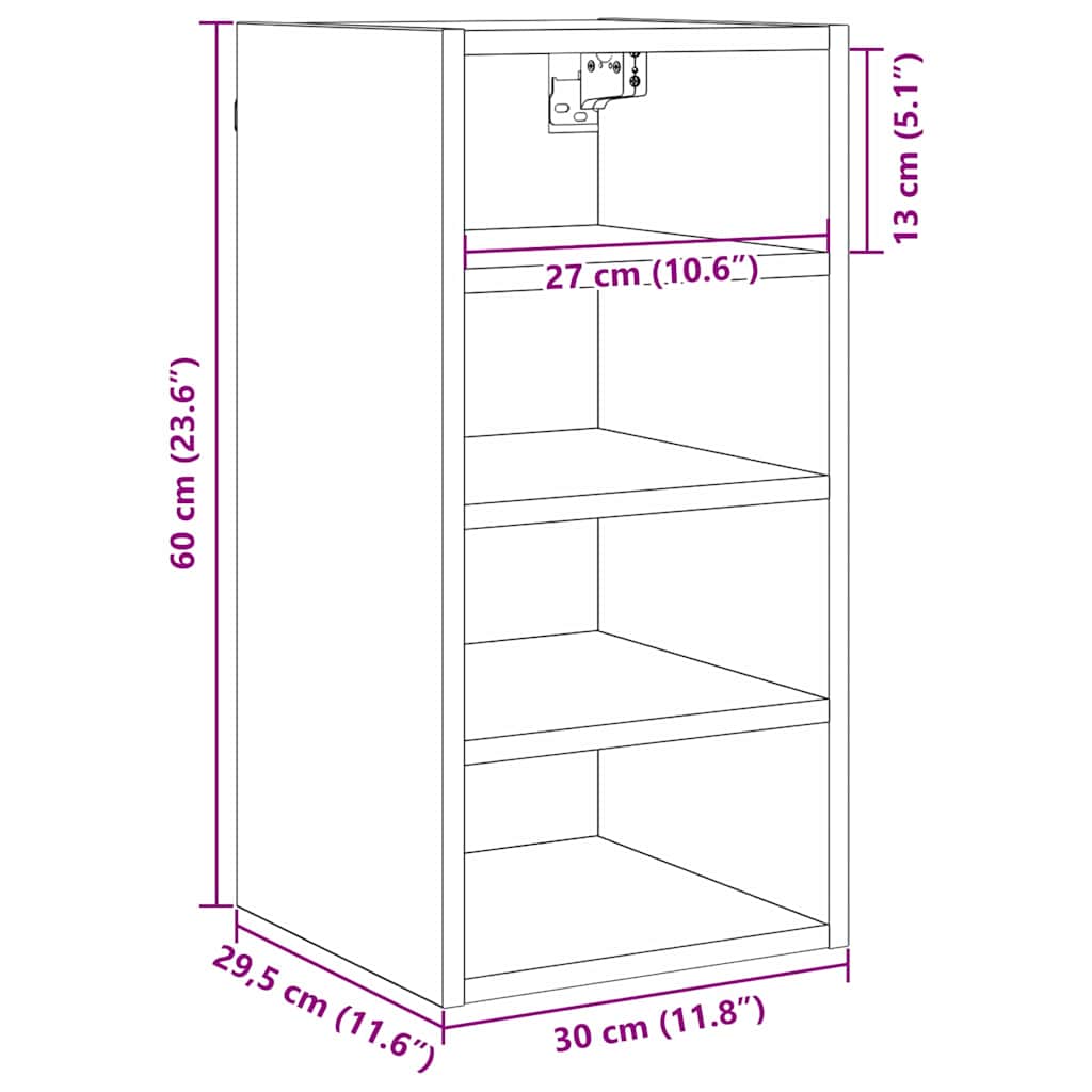 Armadio pensile Rovere nero 30 x 29,5 x 60 cm Legno multistrato