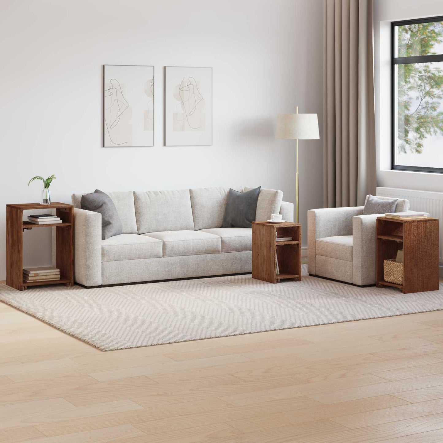 Tavolo Accent 3 pcs Marrone Legno di Mogano Massello