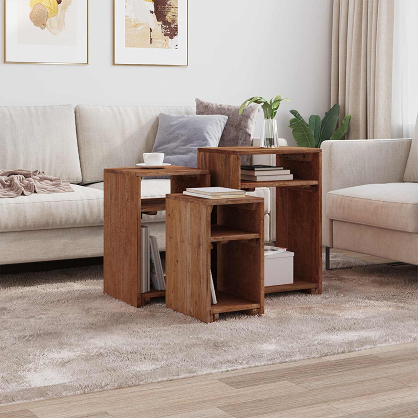 Tavolo Accent 3 pcs Marrone Legno di Mogano Massello