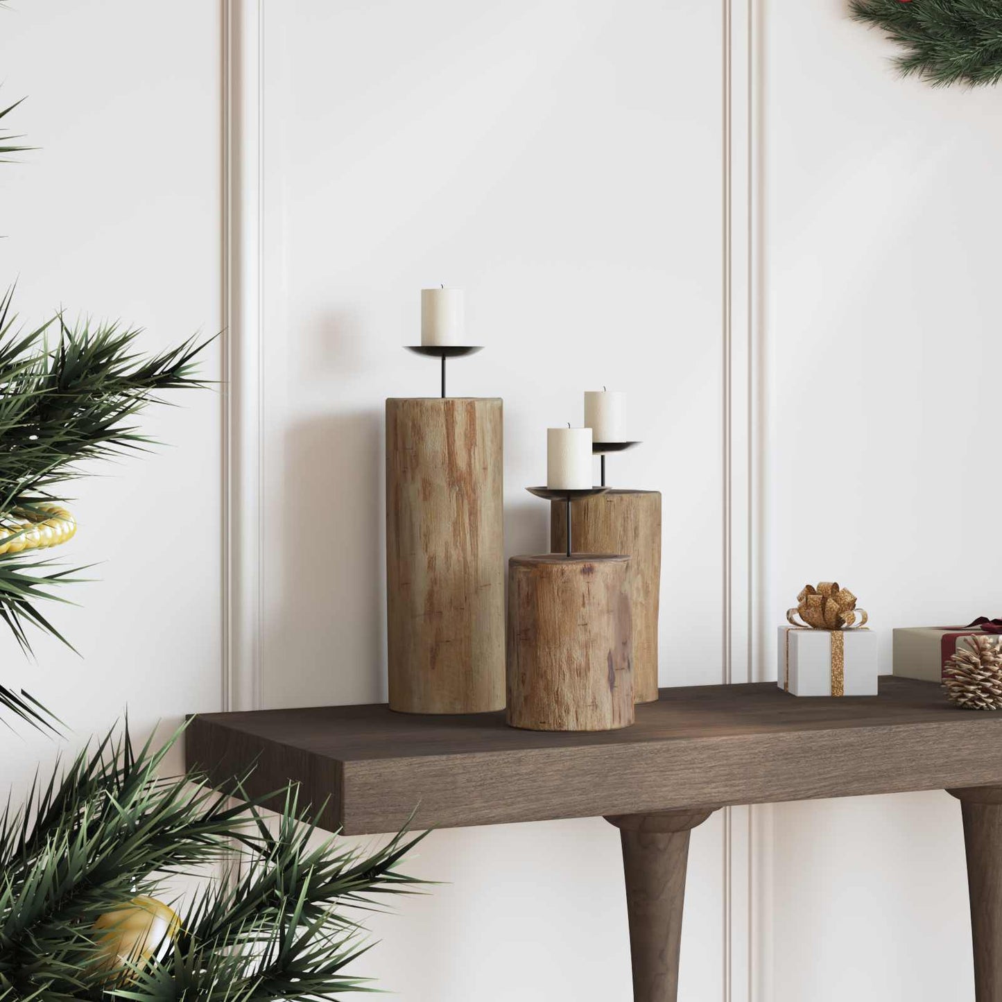 Candelabro 3 pcs Naturale Legno massello di teak