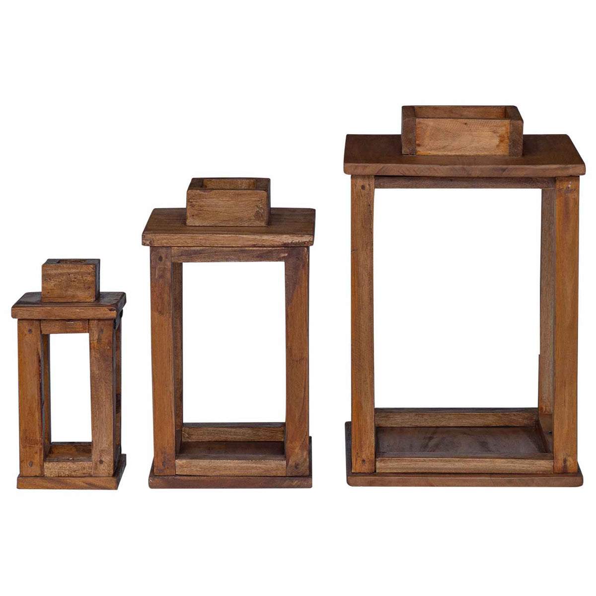 Lanterna 3 pz Naturale 30 x 30 x 44 cm Legno di Mogano | homemem39