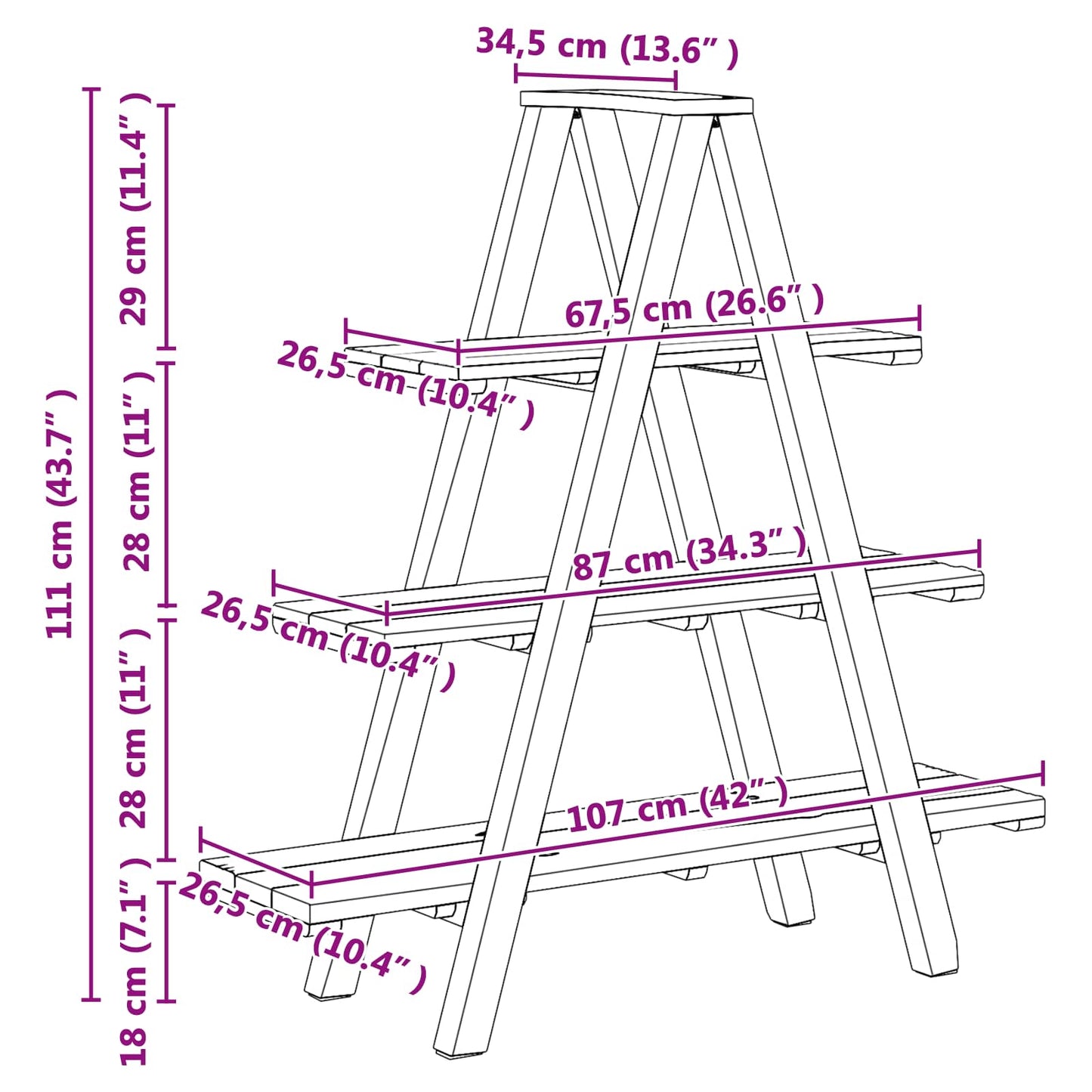 Scaffale pieghevole con lo scaffale Marrone 79.5 x 35 x 112 cm