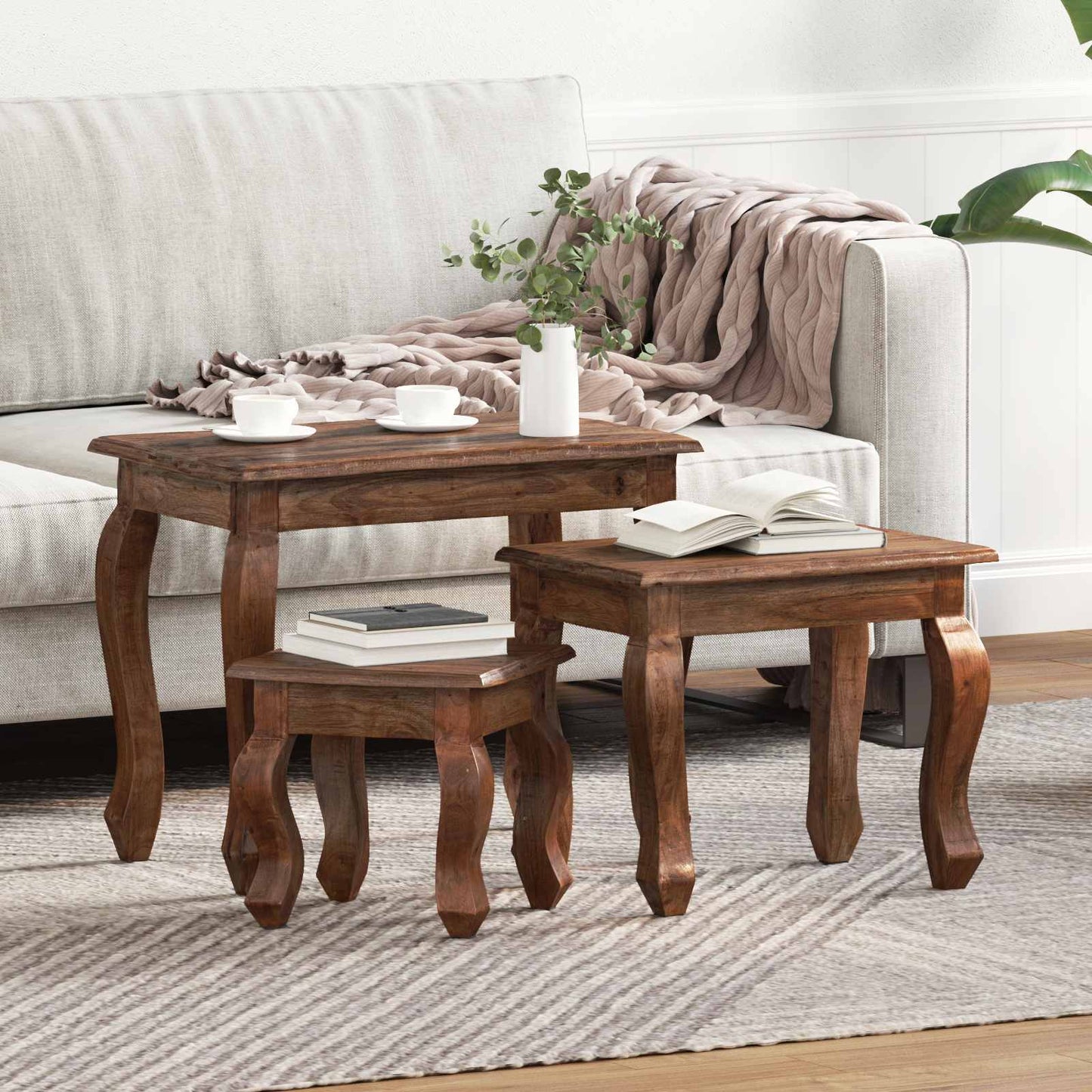 Tavolo Nesting 3 pcs Marrone Legno massello di mogano | homemem39