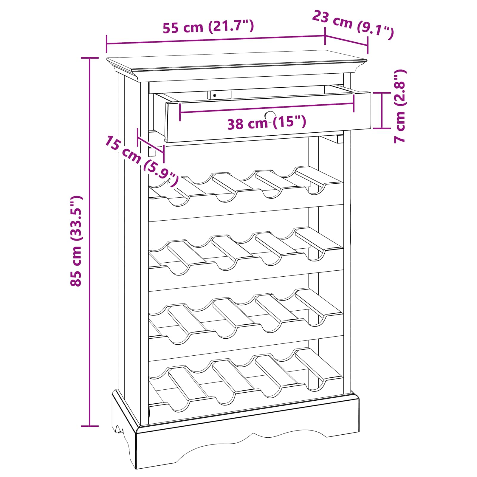 Portabottiglie 55 x 23 x 85 cm Legno di Mogano Massello | homemem39