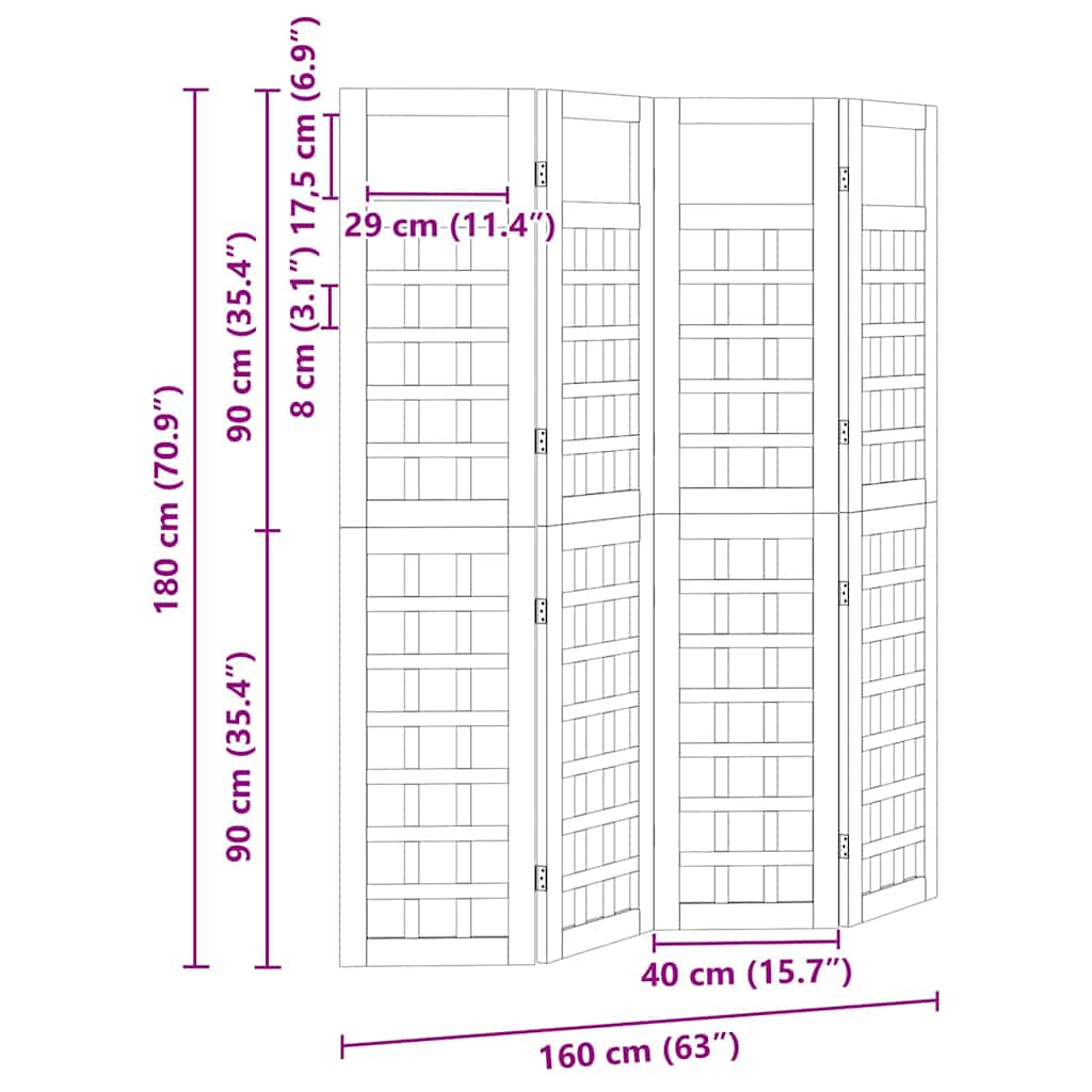 Schermo divisorio 4 pcs Marrone 160 x 180 cm - homemem39