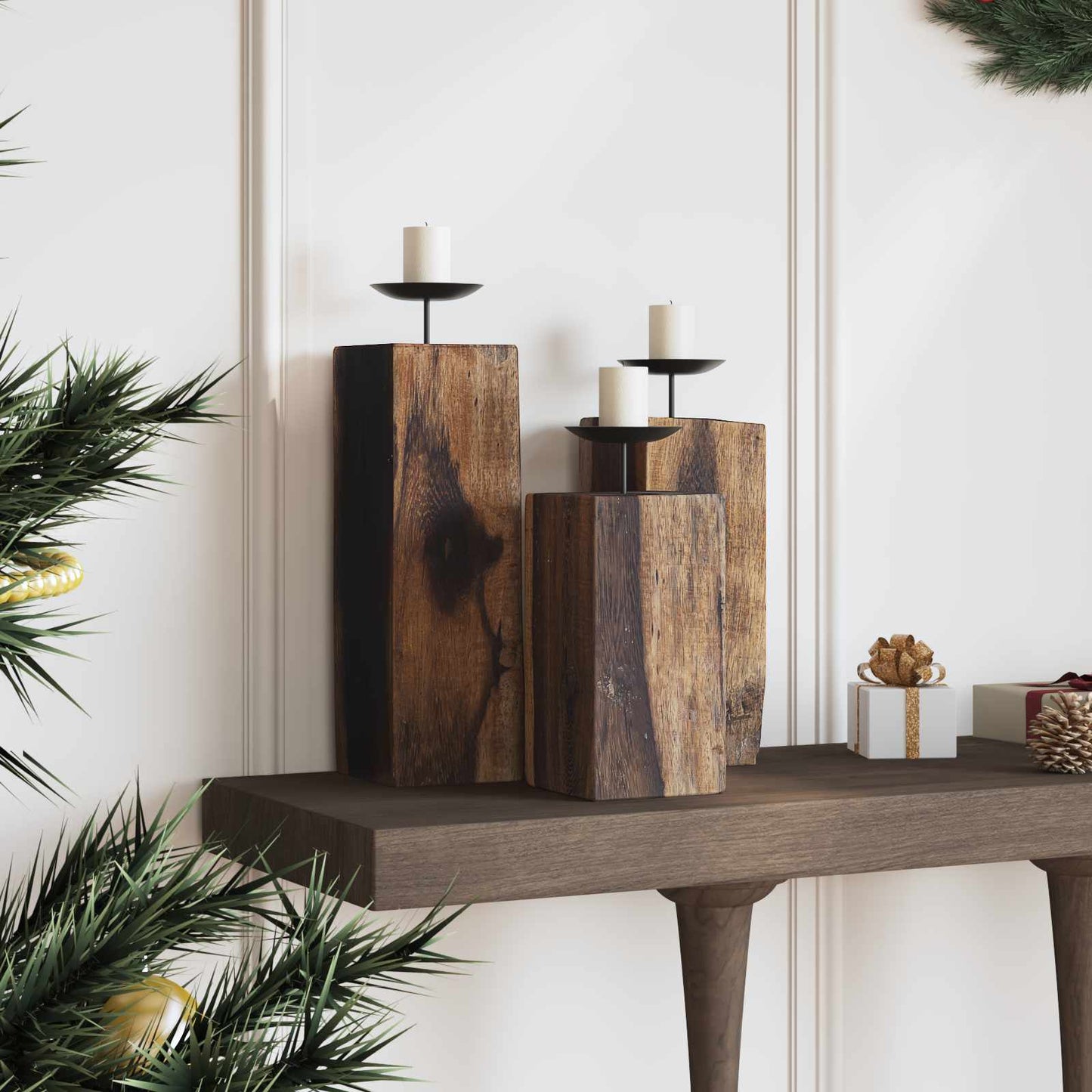 Candelabro 3 pcs Naturale Legno massello di recupero