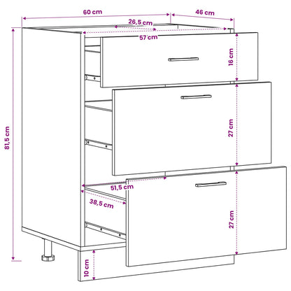 Base per Cucina Rovere Nero 60 x 46 x 81,5 cm