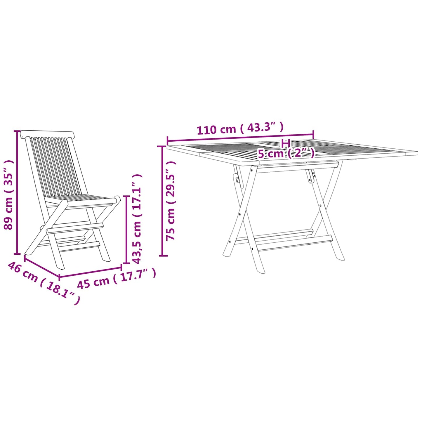 Set da Pranzo per Giardino Marrone Legno Teak Massello | homemem39