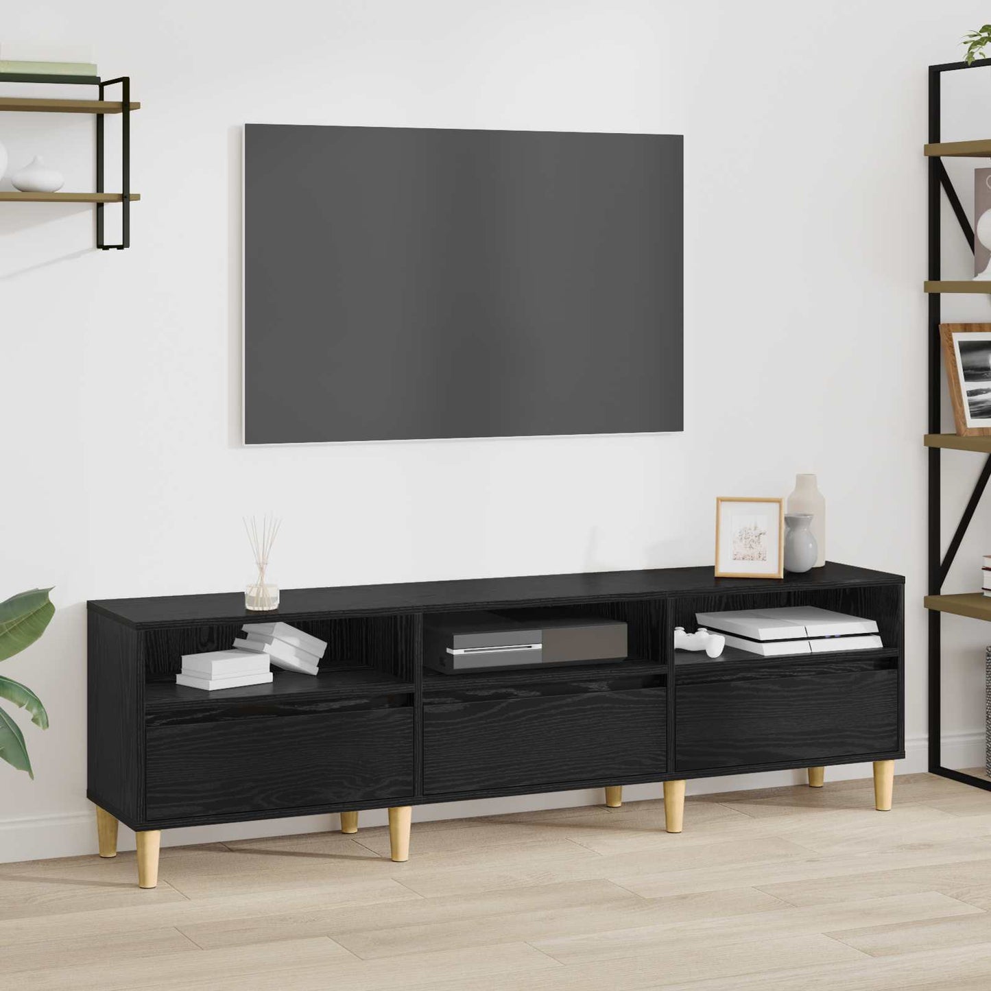 Mobile TV Rovere Nero 150 x 30 x 45 cm Legno multistrato