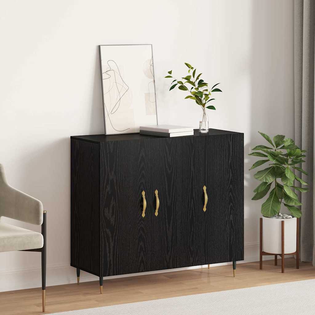 Credenza Rovere Nero 90 x 34 x 80 cm Legno multistrato