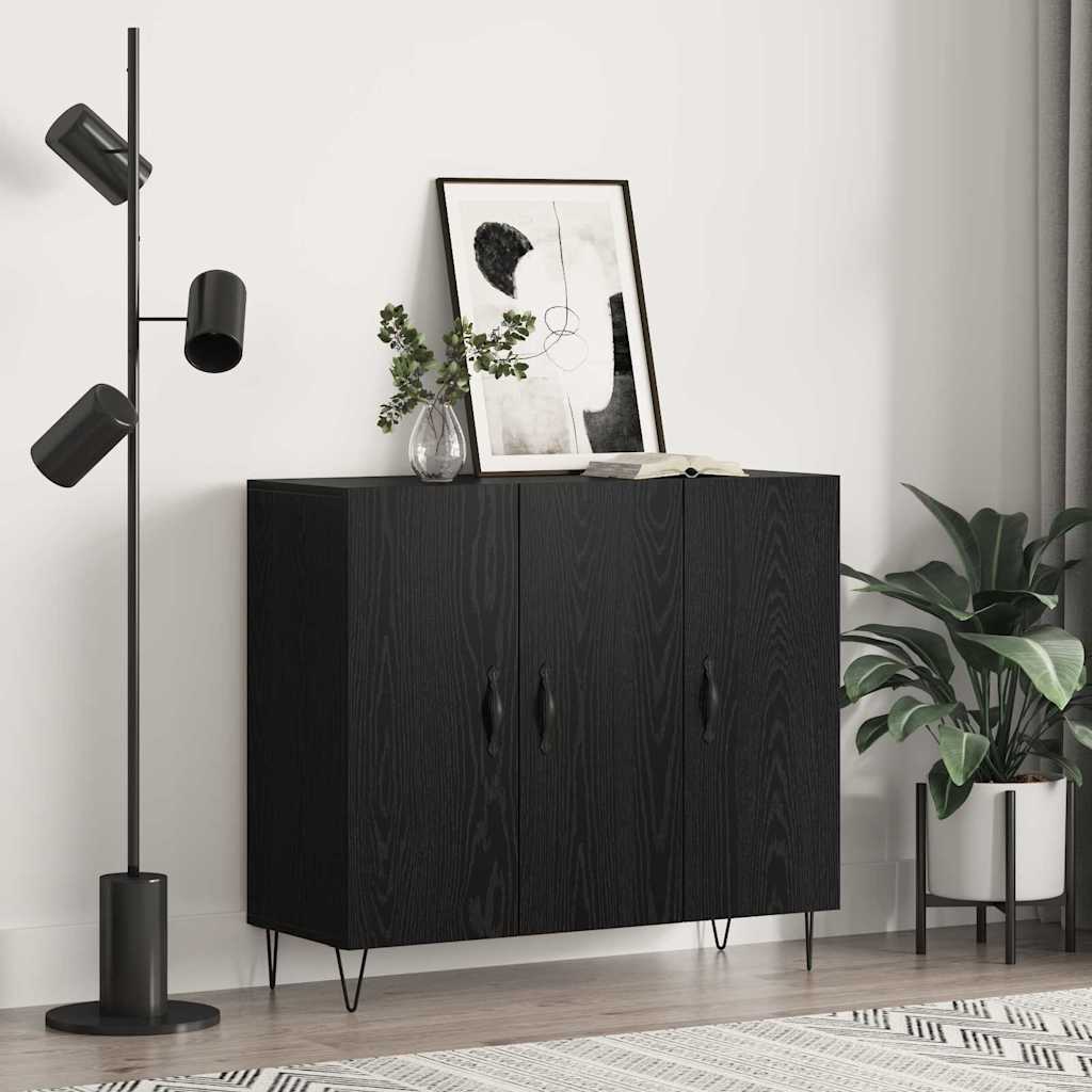 Credenza Rovere Nero 90 x 32,5 x 80 cm Legno multistrato