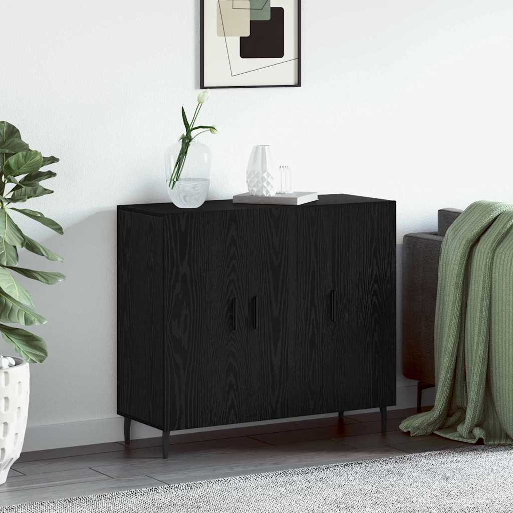 Credenza Rovere Nero 90 x 34 x 80 cm Legno multistrato