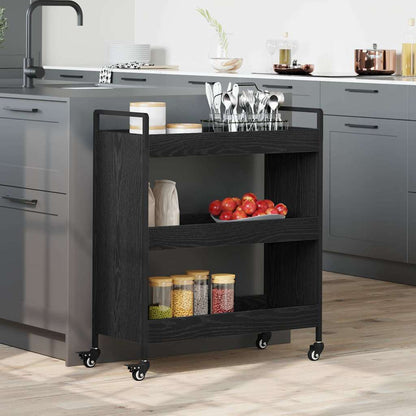 Carrello da Cucina Rovere Nero 70 x 30 x 82 cm