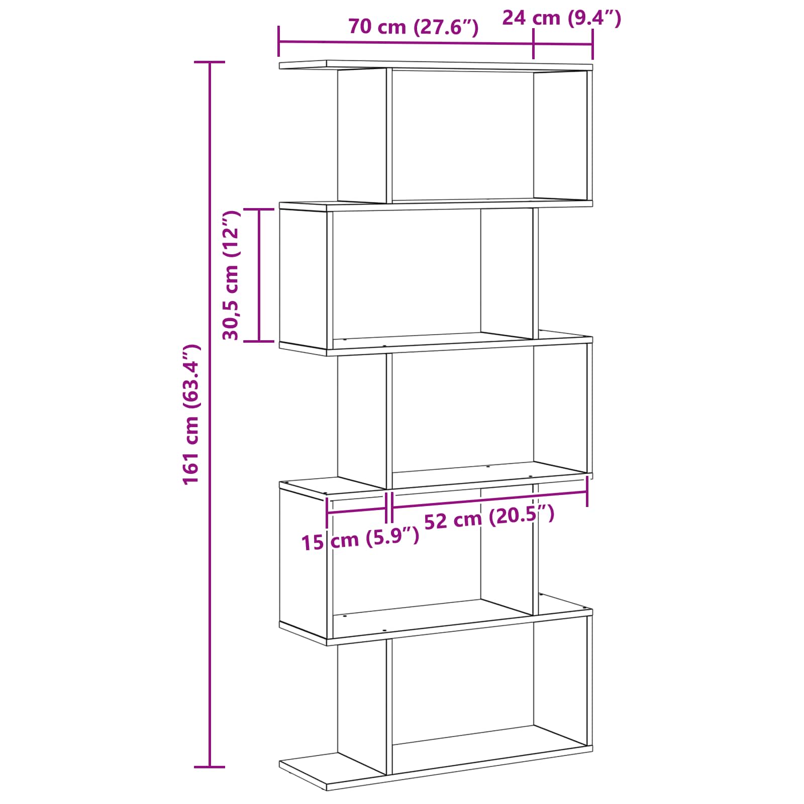 Armadio per Libri 5 livelli 70 x 24 x 161 cm Rovere Nero | homemem39