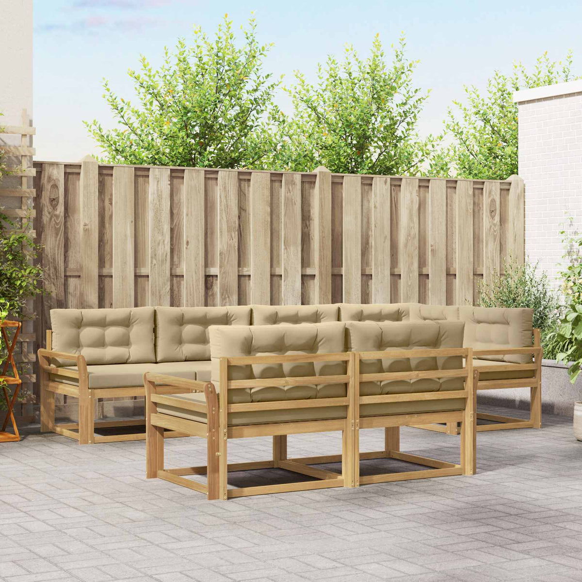 Set di divani da esterno 6 pz 7-Posti Bianco e Beige Poliestere | homemem39